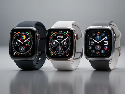 Three distinct Apple Watch models (SE, Series, Ultra) displayed on a reflective surface, emphasizing their design and technology. - Foto: über boerse-global.de
