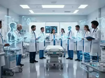 Ärzte und Pflegepersonal nutzen KI-Technologie in einem modernen Krankenhaus, um die Effizienz zu steigern. - Foto: über boerse-global.de