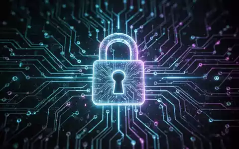 Ein stilisiertes digitales Vorhängeschloss über einem leuchtenden neuronalen Netzwerk, das KI-Sicherheit und den Lockdown-Modus symbolisiert. - Foto: über boerse-global.de