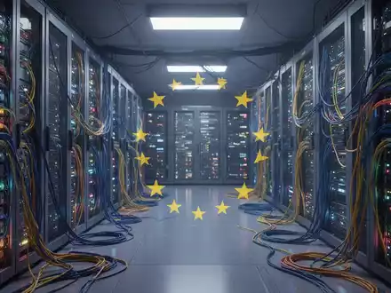 A stylized data center with glowing servers and network cables, hinting at digital infrastructure and cloud sovereignty. - Foto: über boerse-global.de