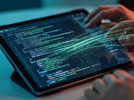 Digital tablet displaying a PDF document with data extraction code overlayed, symbolizing automated data scraping and management. - Foto: über boerse-global.de