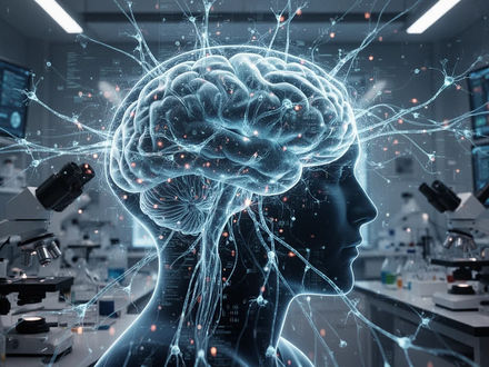 Ein stilisiertes Bild eines menschlichen Gehirns, das von einem leuchtenden neuronalen Netzwerk überlagert wird, um KI und Gehirnforschung darzustellen. - Foto: über boerse-global.de