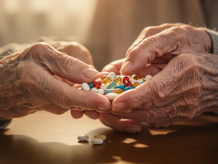 Ältere Hände halten Vitaminpillen, symbolisch für die Versorgung mit Mikronährstoffen bei Senioren. - Foto: über boerse-global.de