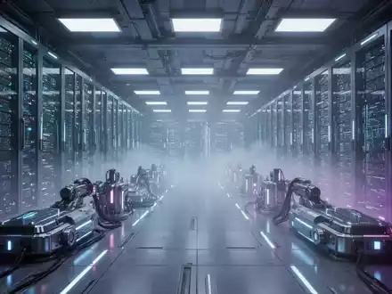 Ein riesiges, futuristisches Rechenzentrum mit leuchtenden Server-Racks und fortschrittlicher Technologie. - Foto: über boerse-global.de