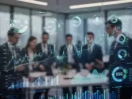 Nahaufnahme einer digitalen Benutzeroberfläche mit Finanzdaten und ESG-Indikatoren in einem modernen Büro. - Foto: über boerse-global.de