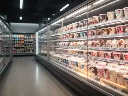 Ein heller Supermarktgang mit Eistruhen, die eine große Auswahl an Eisbechern zeigen, um Kunden anzuziehen. - Foto: über boerse-global.de