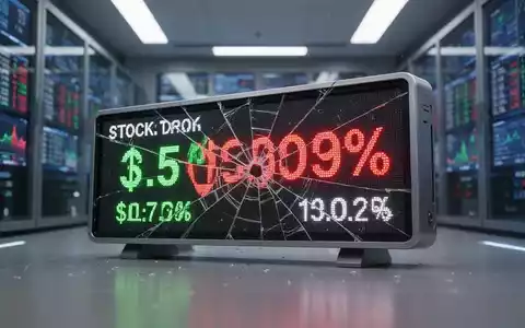 Ein gebrochenes digitales Börsenticker-Display zeigt einen starken prozentualen Rückgang und einen niedrigen Dollarwert an. - Foto: über boerse-global.de