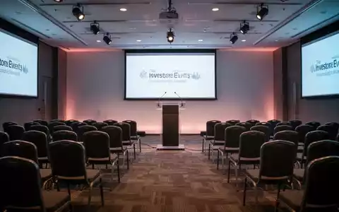 Ein moderner Konferenzraum, vorbereitet für einen Anlegerabend, mit Podium und Sitzreihen. - Foto: über boerse-global.de