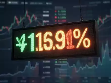 Ein beleuchteter Börsenticker zeigt einen dramatischen prozentualen Anstieg vor unscharfen Finanzdiagrammen. - Foto: über boerse-global.de