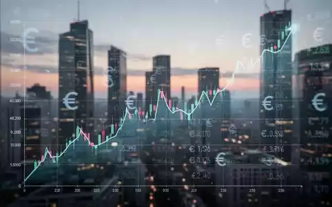 Eine stilisierte Grafik zeigt einen Aktienkursrückgang mit digitalen Finanzdaten und Euro-Symbolen vor einer unscharfen Stadtlandschaft bei Dämmerung. - Foto: über boerse-global.de