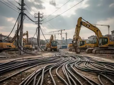 Eine Baustelle in Sofia, Bulgarien, mit verlegten Kabeln und Baumaschinen unter bewölktem Himmel. - Foto: über boerse-global.de
