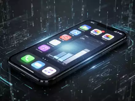 A modern smartphone screen displaying app icons and a storage bar graph, with data-like elements surrounding it. - Foto: über boerse-global.de