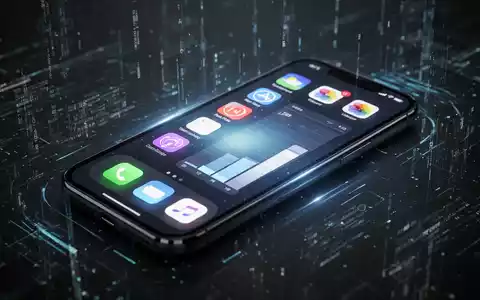 A modern smartphone screen displaying app icons and a storage bar graph, with data-like elements surrounding it. - Foto: über boerse-global.de