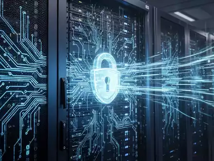 Close-up of a futuristic data center server rack with glowing blue lights and intricate circuitry, symbolizing advanced SSD technology. - Foto: über boerse-global.de