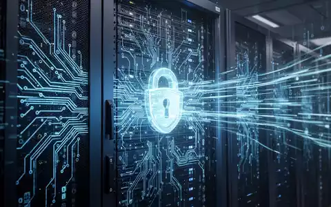 Close-up of a futuristic data center server rack with glowing blue lights and intricate circuitry, symbolizing advanced SSD technology. - Foto: über boerse-global.de