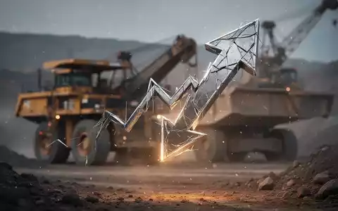 Eine einzelne, leuchtende Börsenpfeil zeigt stark nach unten, überlagert auf einem verschwommenen Bergbaugebiet. - Foto: über boerse-global.de
