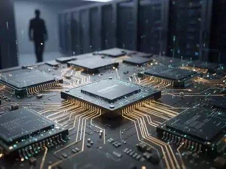 Close-up of advanced semiconductor chips and memory modules, glowing with digital light, symbolizing high-bandwidth data flow. - Foto: über boerse-global.de