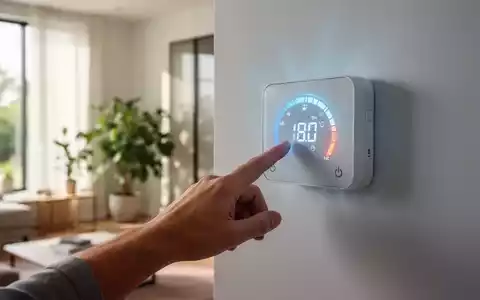 Eine Hand passt ein Thermostat an, mit einem digitalen Display, das Temperaturwerte anzeigt. Im Hintergrund ein modernes, energieeffizientes Zuhause. - Foto: über boerse-global.de