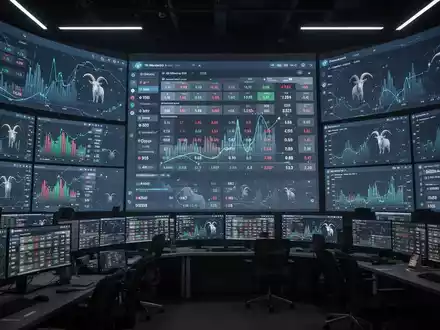 Eine futuristische Kontrollraum-Szene mit Tausenden von Bildschirmen, die Sportwetten-Daten und -Quoten anzeigen. - Foto: über boerse-global.de