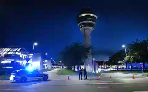 Wegen Feueralarms wurde der Flughafen-Tower evakuiert. - Bild: Sven Hoppe/dpa