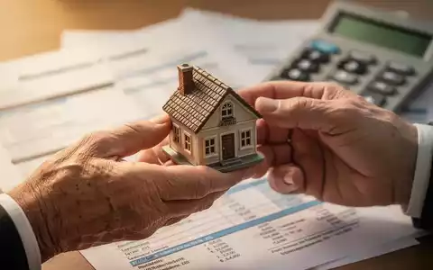 Hände tauschen eine kleine Hausfigur aus, im Hintergrund unscharfe Finanzdokumente und ein Taschenrechner. Symbolisiert Immobilienkauf und Familienfinanzplanung. - Foto: über boerse-global.de