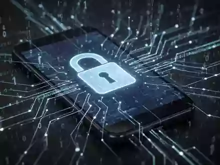 Ein Smartphone-Bildschirm mit einem digitalen Vorhängeschloss-Symbol, umgeben von leuchtenden Datenlinien und binärem Code. - Foto: über boerse-global.de