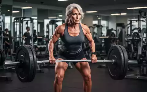 Eine entschlossene Frau mittleren Alters führt einen Kreuzheben mit Gewichten in einem modernen Fitnessstudio durch, um Kraft und Knochendichte zu fördern. - Foto: über boerse-global.de