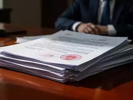 Ein Stapel offizieller Dokumente auf einem Schreibtisch mit einem undeutlichen Geschäftsmann im Hintergrund, der Bürokratie symbolisiert. - Foto: über boerse-global.de