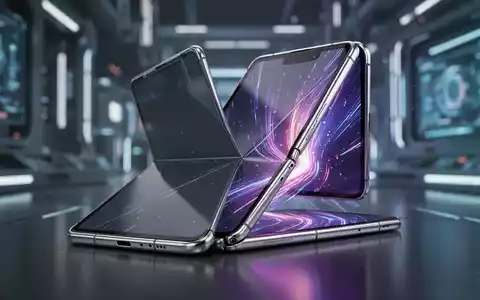A sleek, partially open foldable smartphone with a vibrant internal display, set against a blurred high-tech background. - Foto: über boerse-global.de