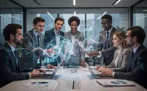 Eine Gruppe von Geschäftsleuten arbeitet in einem modernen Büro mit einer holografischen KI-Oberfläche. - Foto: über boerse-global.de