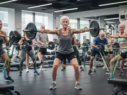 Menschen unterschiedlichen Alters beim Krafttraining mit Gewichten und Widerstandsbändern in einem modernen Fitnessstudio. - Foto: über boerse-global.de
