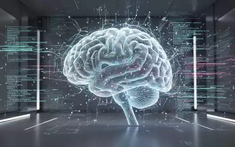 A glowing, intricate AI brain or neural network forming a complex operating system interface with abstract code and data streams. - Foto: über boerse-global.de