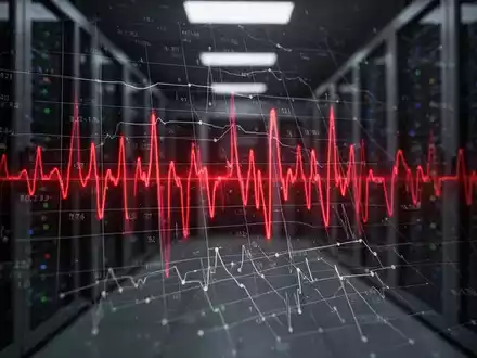 Eine stilisierte digitale Welle, die von einem dunklen Tabellenraster ausgeht, mit roten Linien, die Datenmanipulation symbolisieren. - Foto: über boerse-global.de