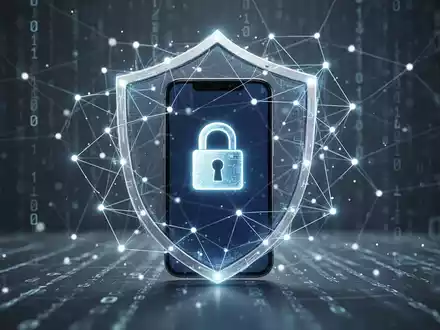 A stylized image of a smartphone with a lock icon, surrounded by glowing lines and nodes, symbolizing secure software updates and digital protection. - Foto: über boerse-global.de