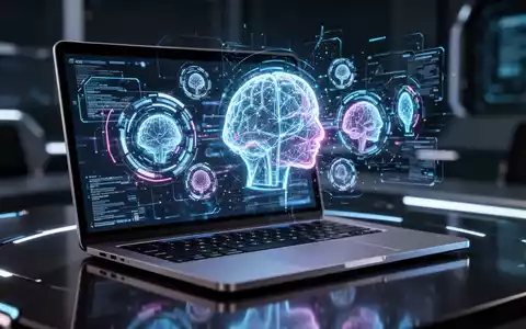 A modern laptop with a glowing, abstract AI interface, symbolizing artificial intelligence integration into older hardware. - Foto: über boerse-global.de