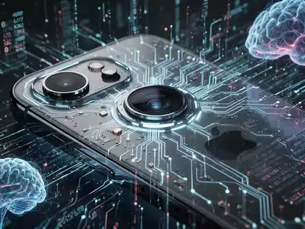 Ein futuristisches iPhone 18 Pro mit leuchtenden Schaltkreisen, fortschrittlicher Kameralinse und KI-Visualisierungen, die steigende Tech-Kosten symbolisieren. - Foto: über boerse-global.de