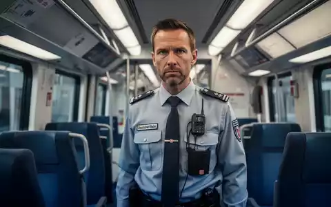 Ein Zugbegleiter der Deutschen Bahn mit Bodycam steht in einem modernen Zugabteil, symbolisiert erhöhte Sicherheit. - Foto: über boerse-global.de