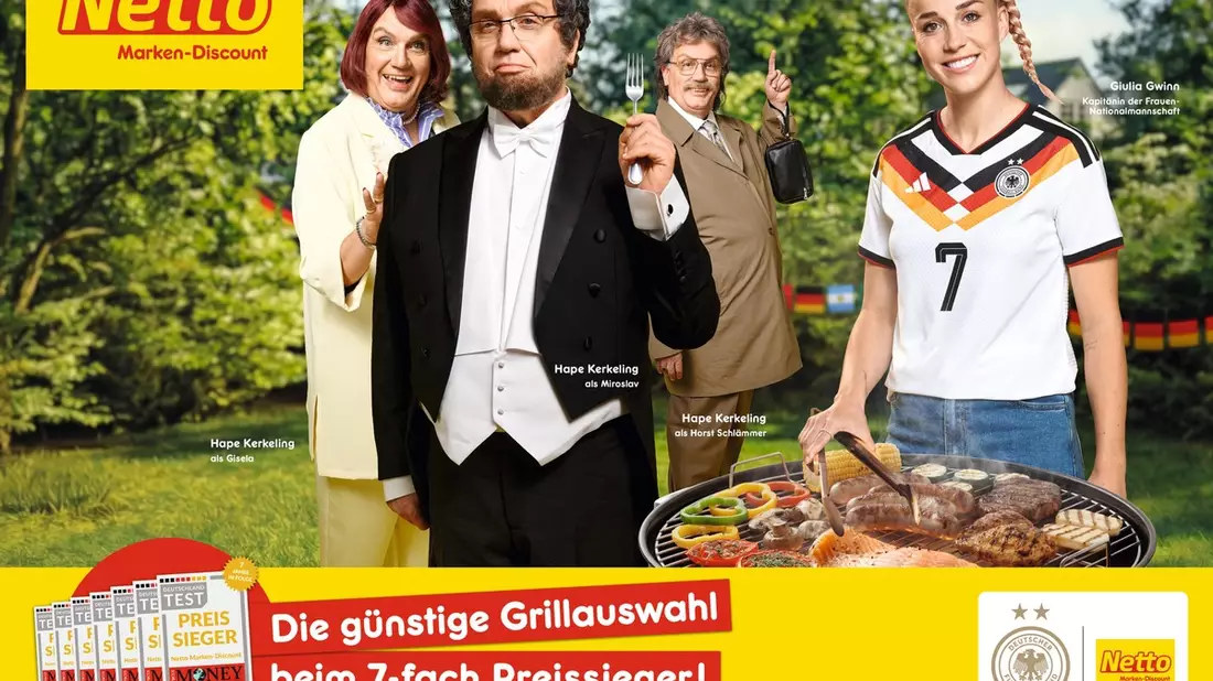 Kampagne: Giulia Gwinn und Hape Kerkeling zeigen vielfältigen Grillgenuss im Netto-Sortiment - Bild: presseportal.de