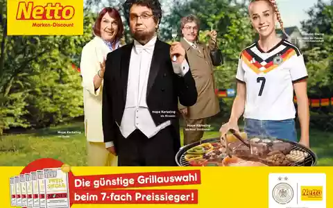 Kampagne: Giulia Gwinn und Hape Kerkeling zeigen vielfältigen Grillgenuss im Netto-Sortiment - Bild: presseportal.de