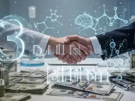Eine stilisierte Darstellung von 3 Milliarden Währung, die mit Elementen der Gesundheitsinnovation und einer erfolgreichen Transaktion verschmilzt. - Foto: über boerse-global.de
