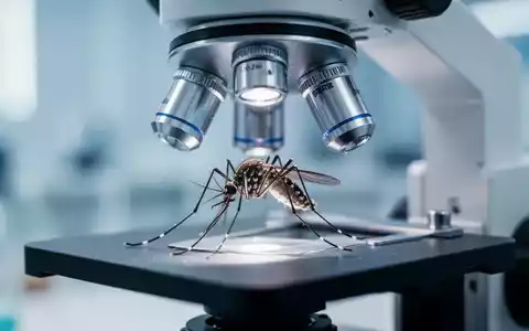 Nahaufnahme einer Mücke unter einem Mikroskop in einem Labor mit steriler blauer und weißer Beleuchtung, die wissenschaftliche Forschung symbolisiert. - Foto: über boerse-global.de