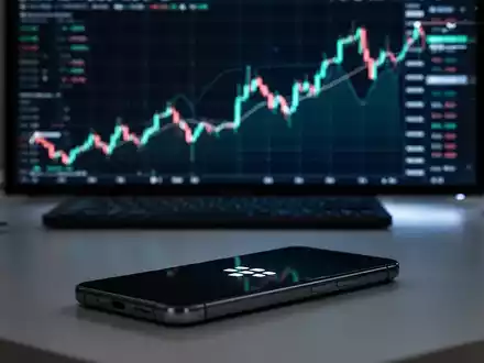 Ein stilisierter Schreibtisch mit einem leuchtenden digitalen Aktienchart auf einem Bildschirm und einem modernen Smartphone. - Foto: über boerse-global.de