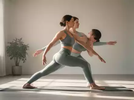 Eine Frau in aktiver Kleidung macht eine ruhige Yoga- oder Pilates-Pose in einem friedlichen, hell beleuchteten Studio. - Foto: über boerse-global.de
