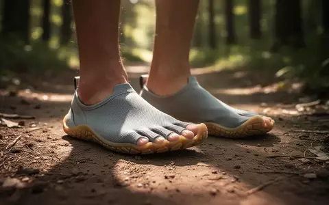 Ein Paar minimalistische Barfußschuhe auf einem natürlichen Pfad, mit Fokus auf die dünne Sohle und weite Zehenbox. - Foto: über boerse-global.de