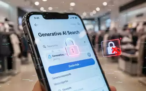 A smartphone screen showing a generative AI search result with a warning symbol, signifying fake retail websites and online scams. - Foto: über boerse-global.de