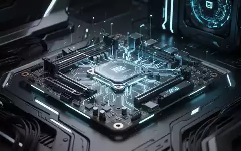 Close-up of a high-tech computer motherboard with glowing blue lines indicating AI-driven processes and advanced components. - Foto: über boerse-global.de