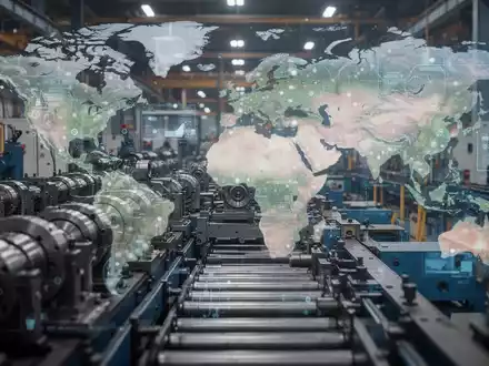 Eine komplexe Produktionslinie für Industriemaschinen, die globale Lieferketten und digitale Datenflüsse darstellt. - Foto: über boerse-global.de