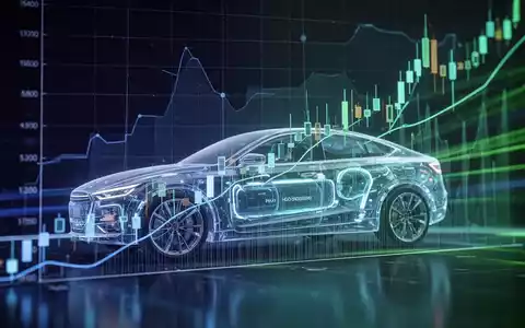 Eine stilisierte, aufwärts gerichtete Börsenkurve mit einem schemenhaften Wasserstofffahrzeug im Hintergrund, symbolisiert Wachstum. - Foto: über boerse-global.de