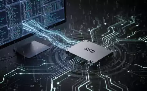 An abstract image showing data flowing from a computer screen into an SSD, with ripples symbolizing hidden activity and glowing circuit lines. - Foto: über boerse-global.de