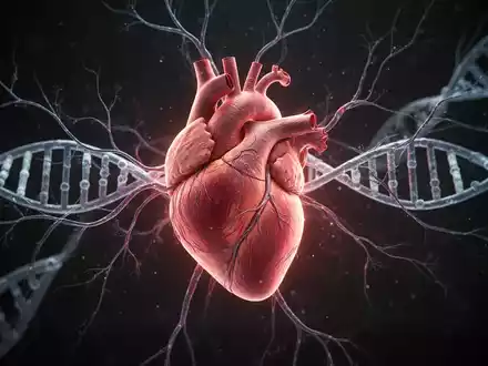 Ein stilisiertes leuchtendes menschliches Herz, umgeben von verschlungenen DNA-Strängen und neuronalen Pfaden. - Foto: über boerse-global.de